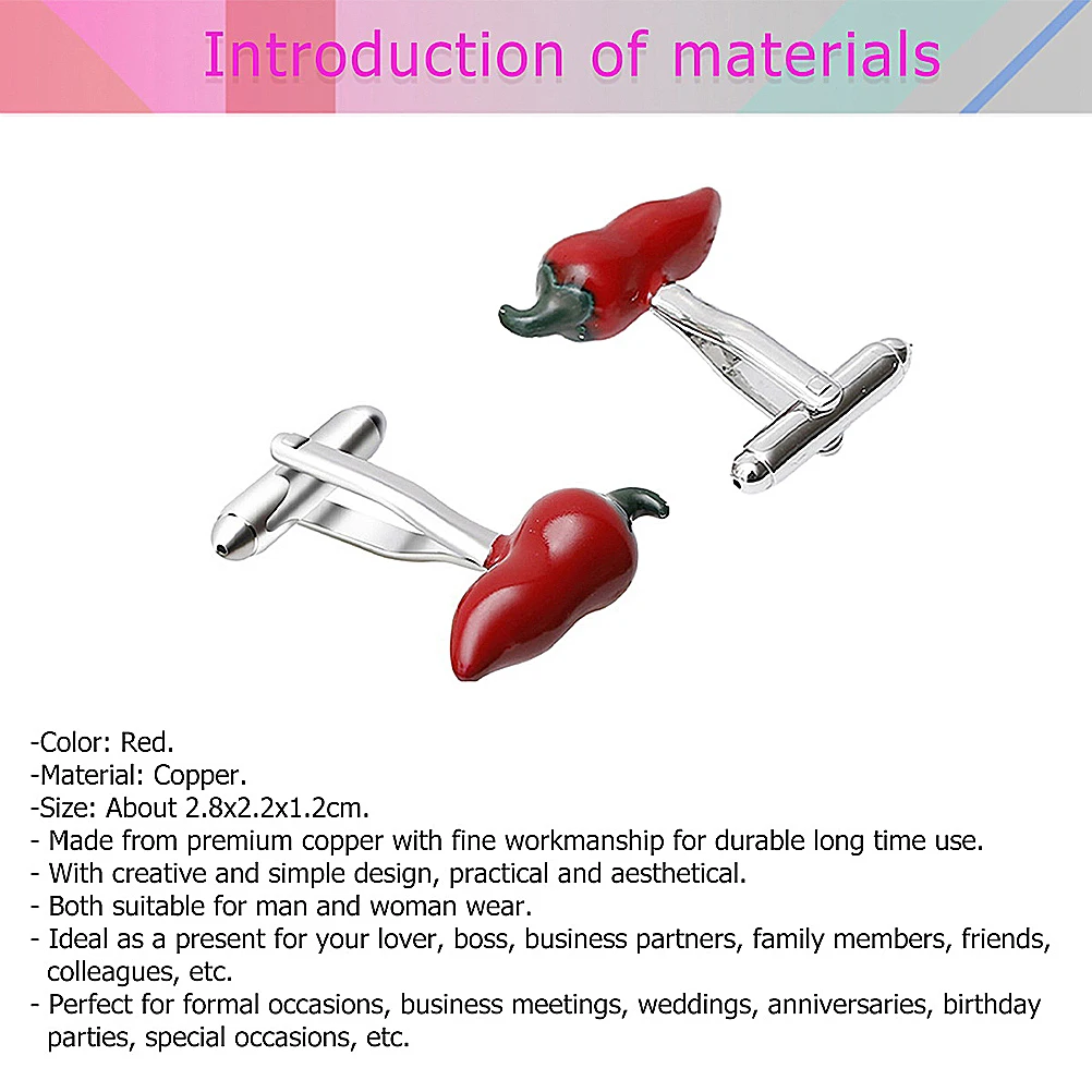 

4pcs Creative Chili Pepper Cufflinks Red Fashion Sleeve Buttons Unique Shirt Cuff Jewelry Business Mens Women Party Use Metal