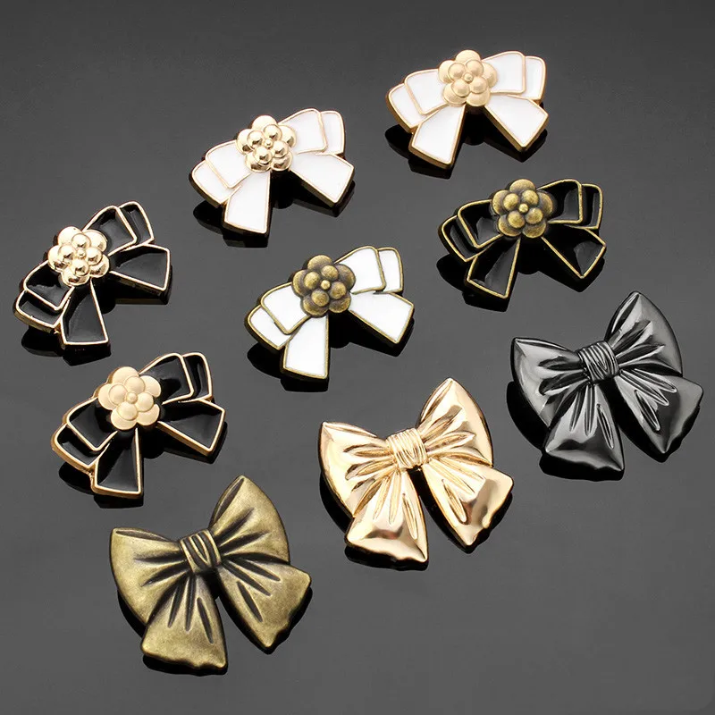 Retro Bow-knot Metal Buttons Flower Shank Button for Women Shirts Coat Sweater Cardigan Decoration Hand Sewing Accessories