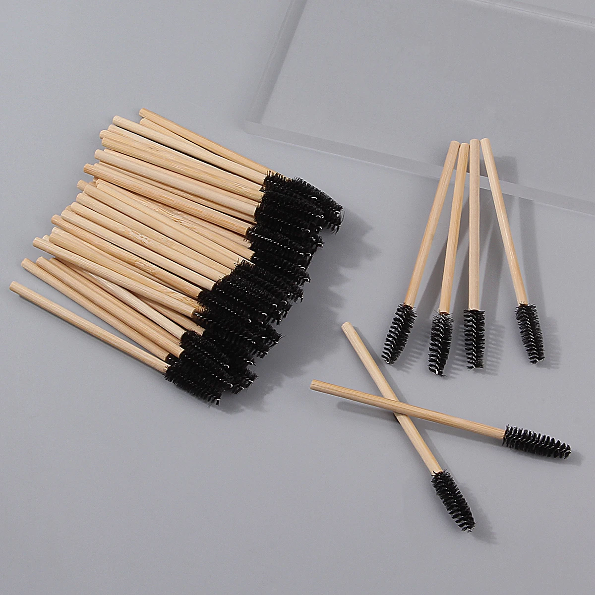 50PCS high-end bamboo-handled mascara brush,special makeup brush for eyelash extension, eyelash comb, eyebrow brush, makeup tool
