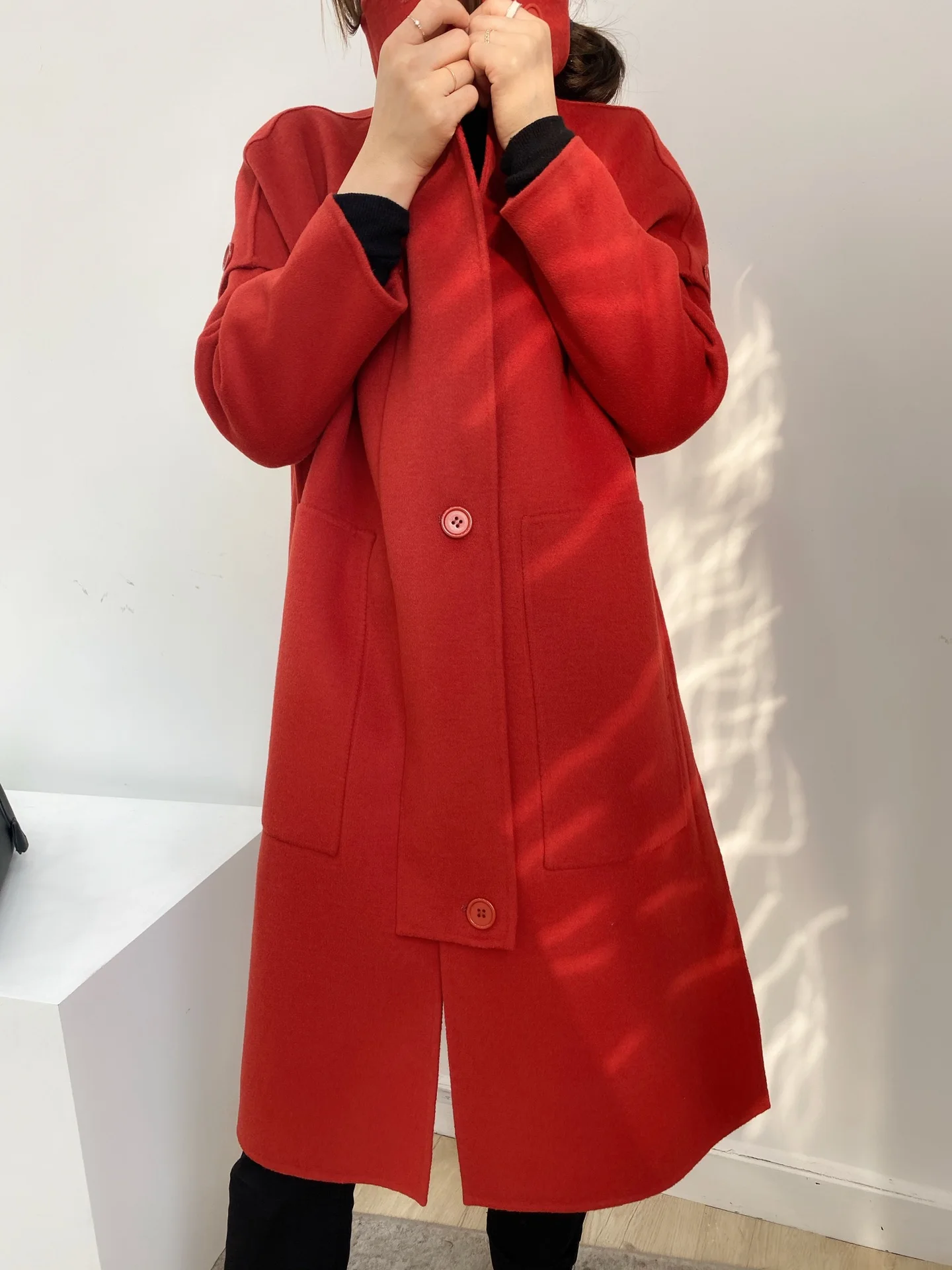 2023 Max cashmere coat for women in the autumn and winter of medium length double-sided wool coat handmade high-end nightgown