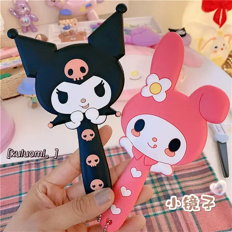 My Melody Cute Portable Sanrio Makeup Mirror Cartoon Student Handle Mirror Kuromi Birthday Gift Manufacturer Wholesale Spots