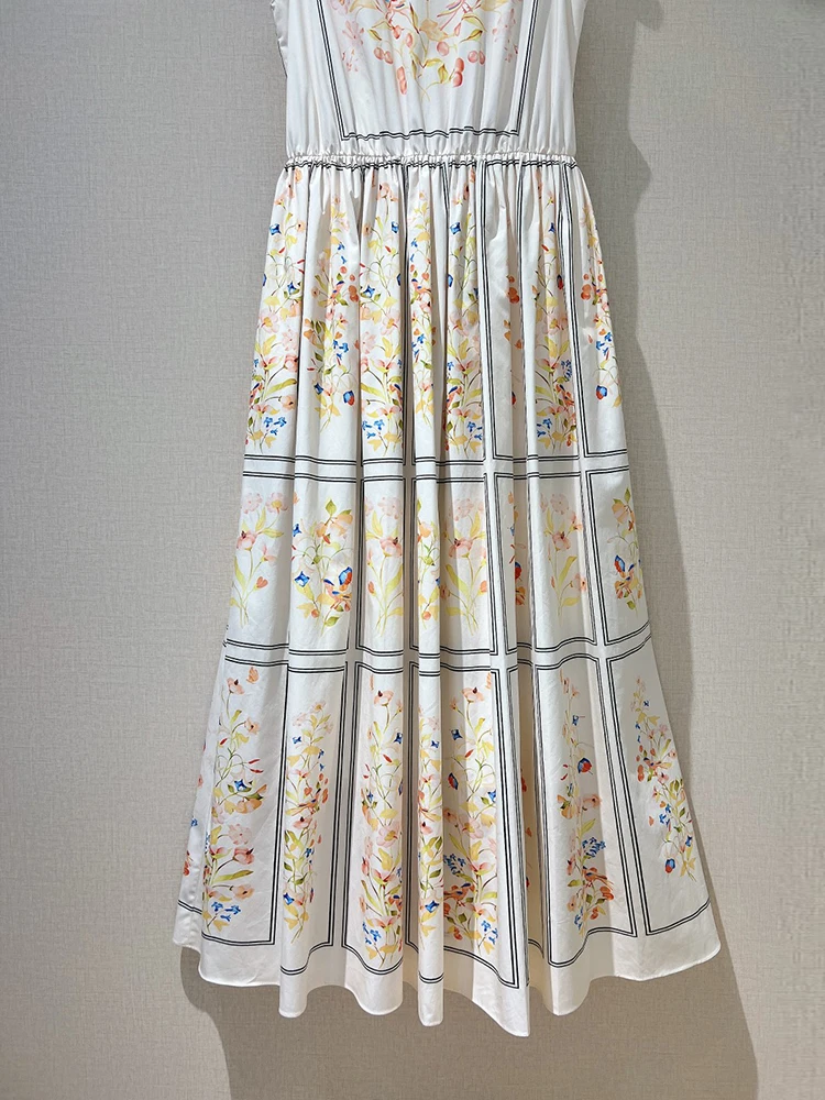 AELESEEN Runway Fashion Summer Dress Women Sleeveless Flower Print Elegant High Street Long Party Holiday Tank Vestidos