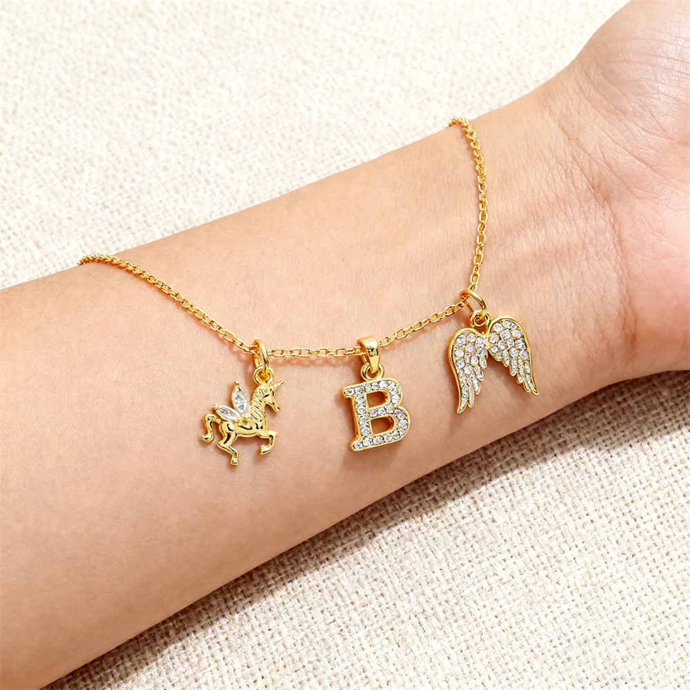 

2Pcs Pendants Brass DIY Jewelry Charms Angel Cross Letter C Unicorn Shapes with Cubic Zirconia Handmade Crafting Accessories