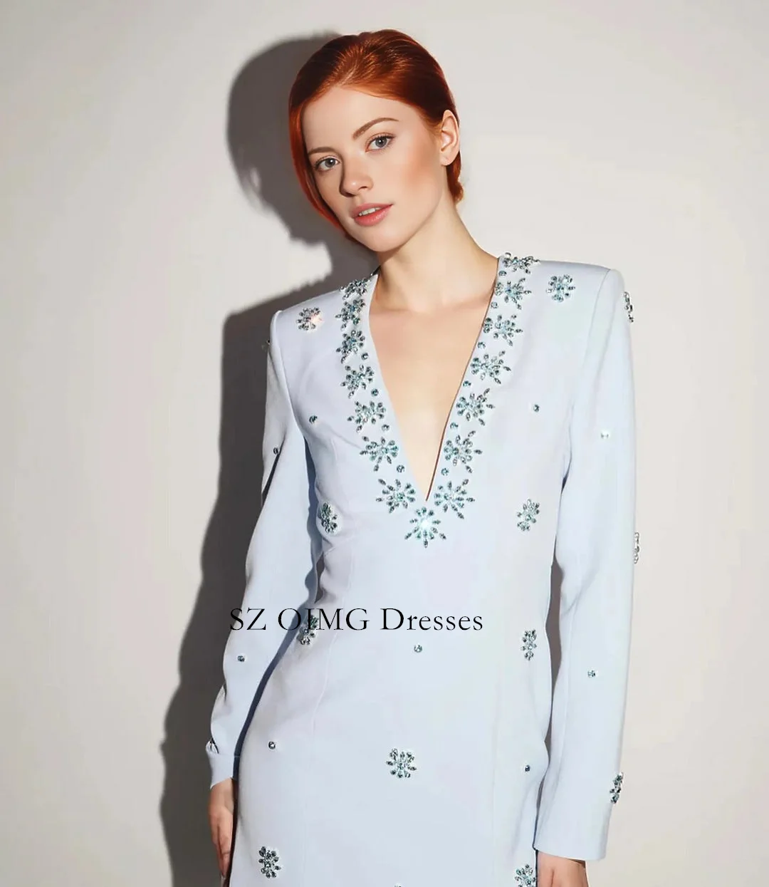V-Neck Ivory Prom Gowns Custom Crepe Satin Customized Rhinestone Formal Dress Women’s Prom Wedding Party Dresses Customized