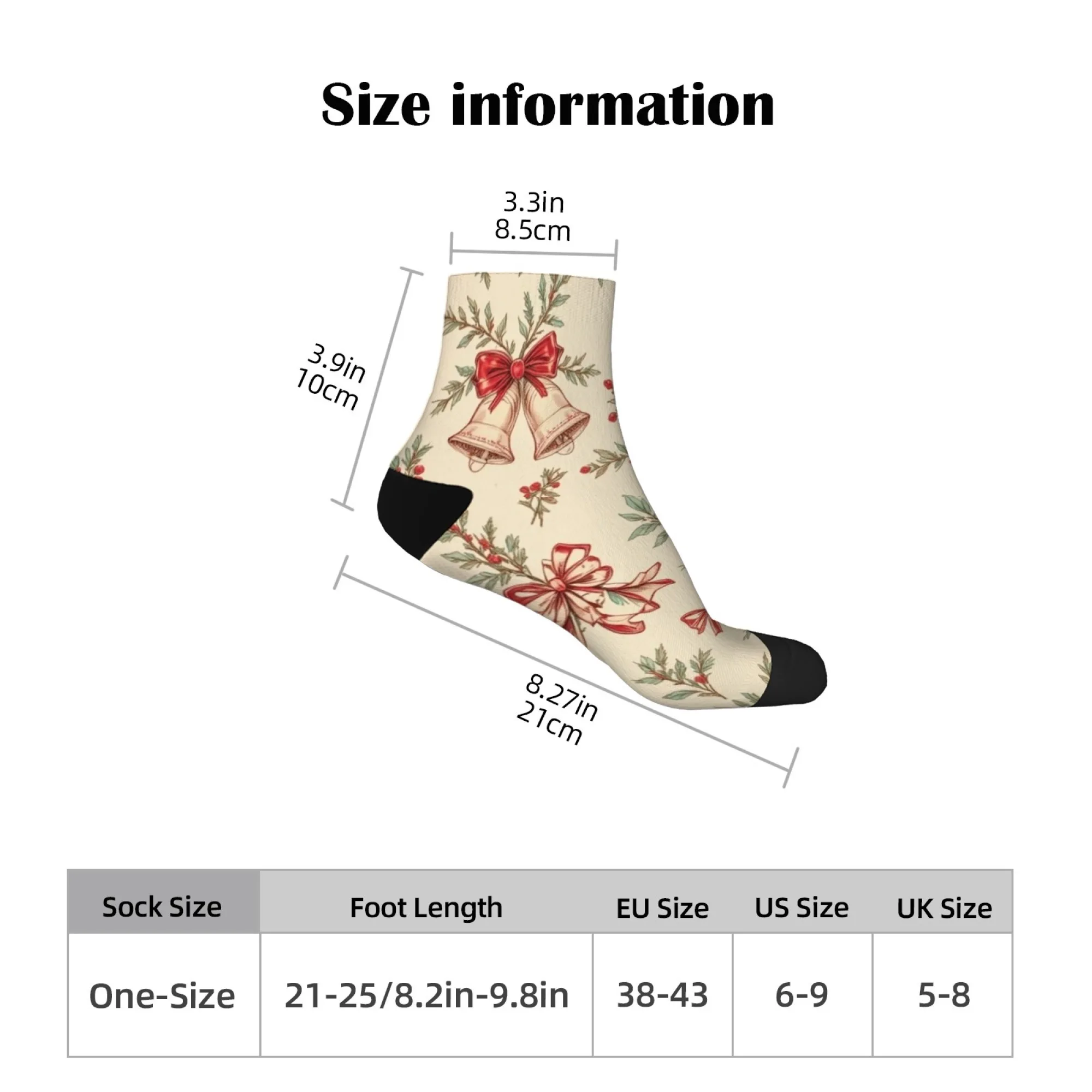 مجنون سعيد جوارب ضغط ثلج القوس جرس عيد الميلاد تصميم الرجال الجوارب القصيرة الجدة الجوارب الهيب هوب المتناثرة نمط هدية