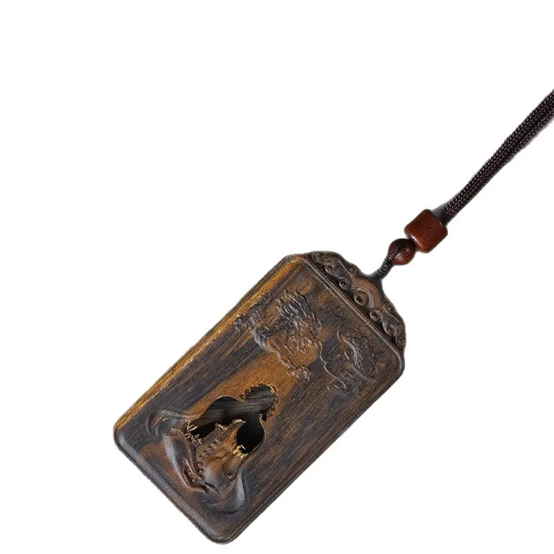 Blackwood Agarwood Carved No Form Buddha Peace Tag Pendant Necklace Unisex Festival Gift Jewelry