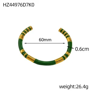 Vintage Bambus Emaille wasserdicht C-förmige Emaille Handarmband Damen Edelstahl vergoldet High Touch Armband – Detail 9