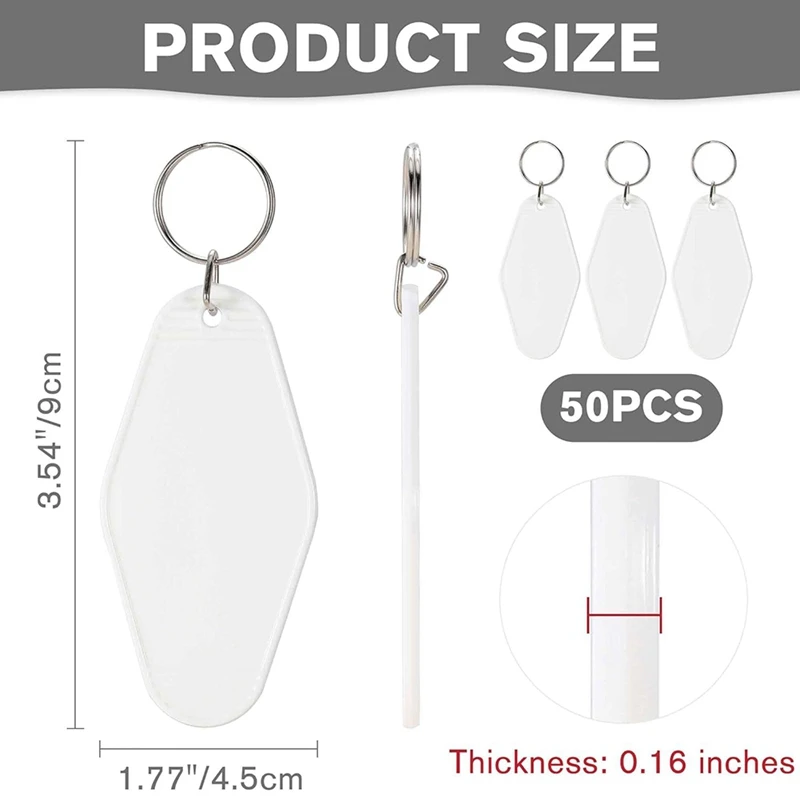 PWS 50Pcs Blank Motel Keychain Bulk With Key Rings,Vintage Hotel Keychains Key Tag For Vinyl DIY Crafts