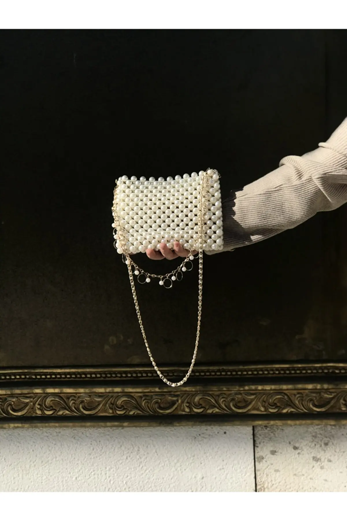 New Model 2022 Luxury Special Design Cream Color Pearl Beaded women's Shoulder Strap Bag Fast Delivery