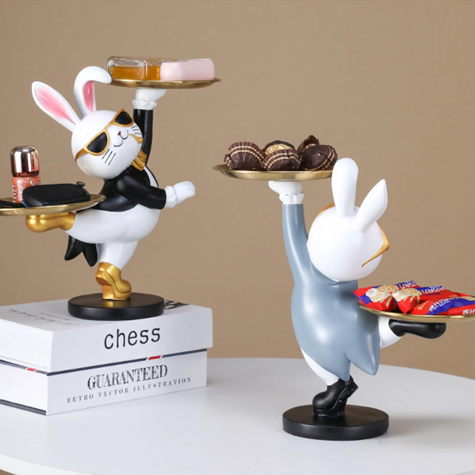 樹脂製のウサギの置物トレイ,装飾的なウサギの絵,バケーションギフト,家の装飾,ポーチ,寝室