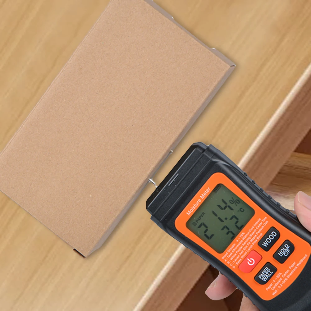 Two Pins Wood Moisture Meter with Temperature Display Digital Timber Damp Detector Moisture Reader for Lumber Concrete Building