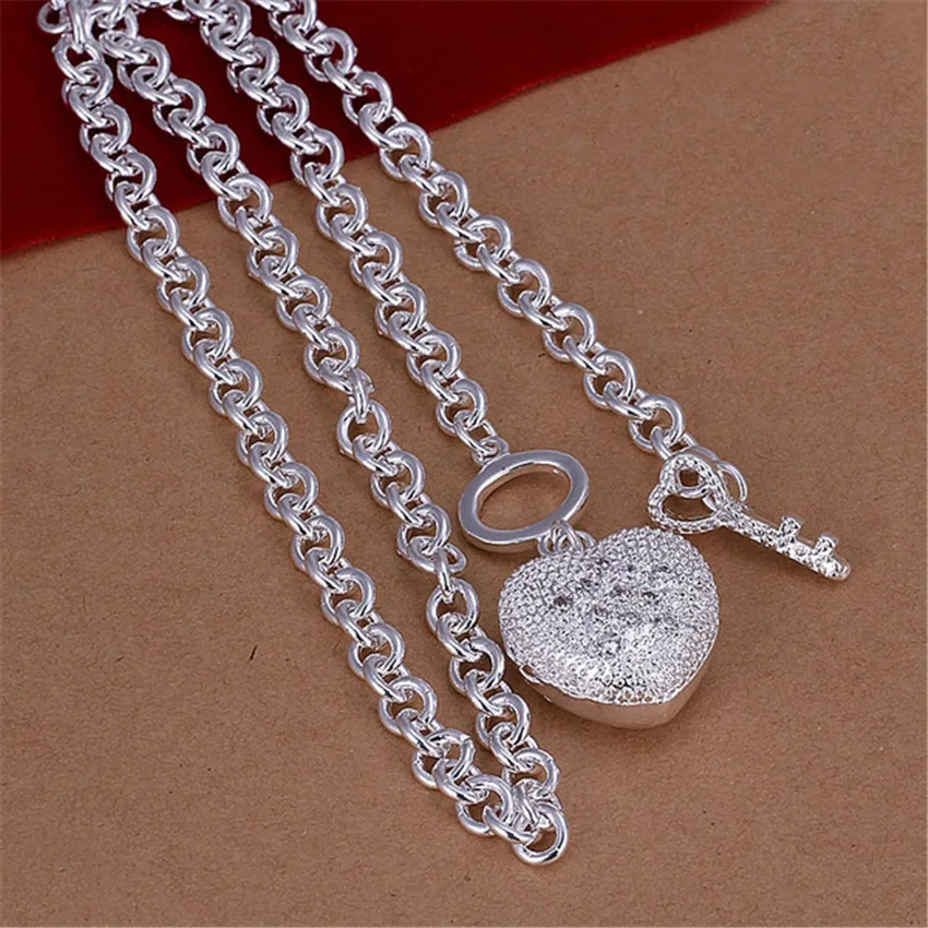 925 Sterling Silver Wholesale Fashion Jewelry Wedding Party Festival Exquisite Stone Heart Key TO Men's and Women's Necklaces