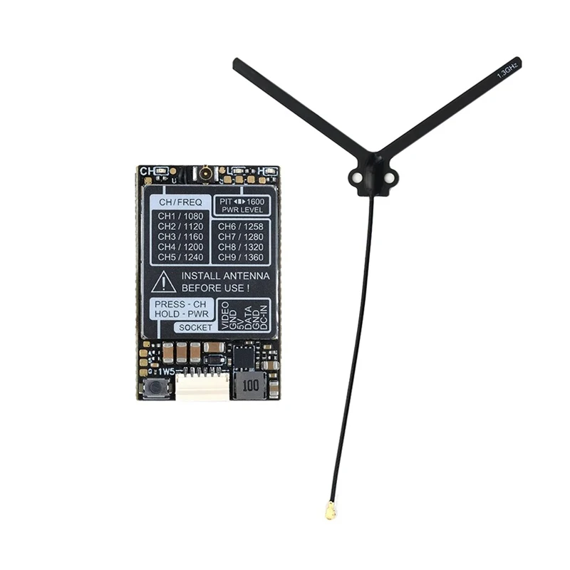 Módulo Transmissor de Vídeo Analógico, Potência de Transmissão com Suporte a Antena, IRC, Protocolo VTX, FPV, RC Drone, 1600mW, DC 7-36V, 1.3GHz