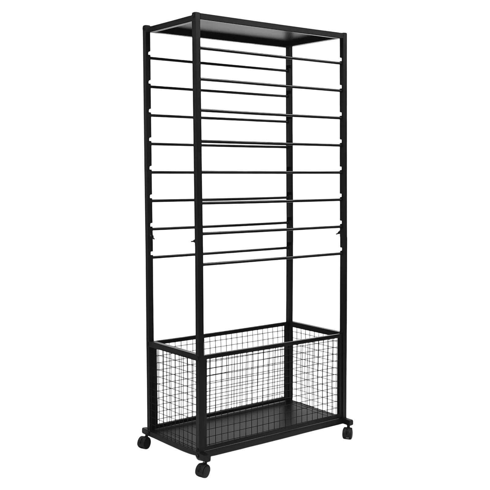 

Ribbon Holder, Double-Sided Ribbon Display Stand Scarf Organizer Rack with Crossbars & Basket for Wrapping Paper Scarf Towel