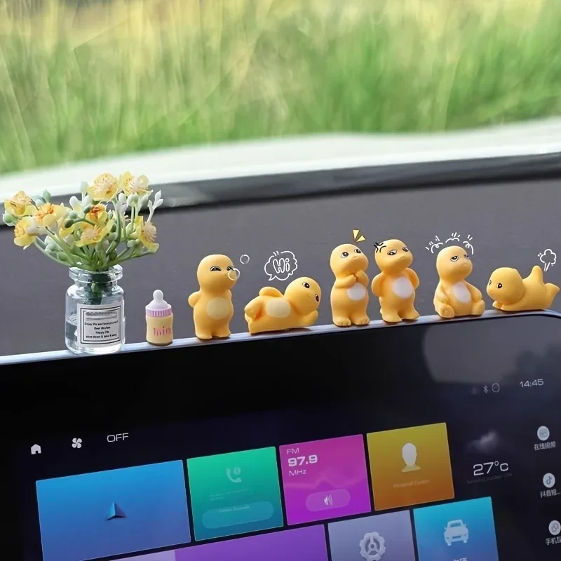6PCS Yellow Mini Dinosaur DIY Frames Cute Cartoon Decorations for Car Home Computer Ideal Gifts for Friends Family Children