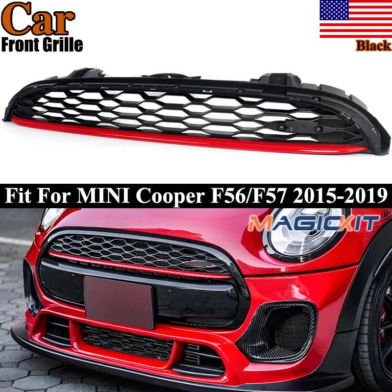 

Fits For MINI Cooper F56/F57 2015 2016-2019 Honeycomb Front Bumper Bonnet Grille Grill Black W/ Red Trim 51137393456 ABS Plastic