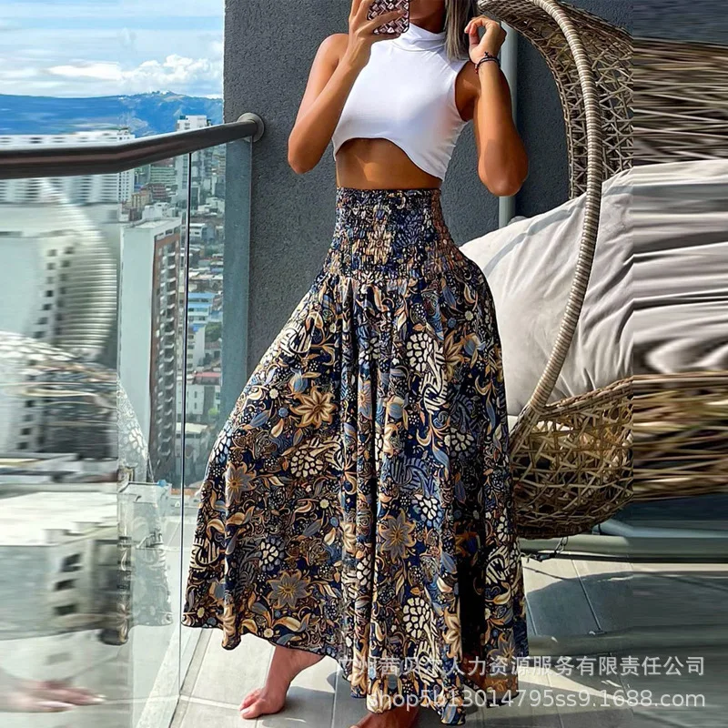 

Mandylandy Vintage Summer Loose Trousers Women Dance High Waist Fashion Pants Floral Printed Waist-Controlled Wide Leg Pants