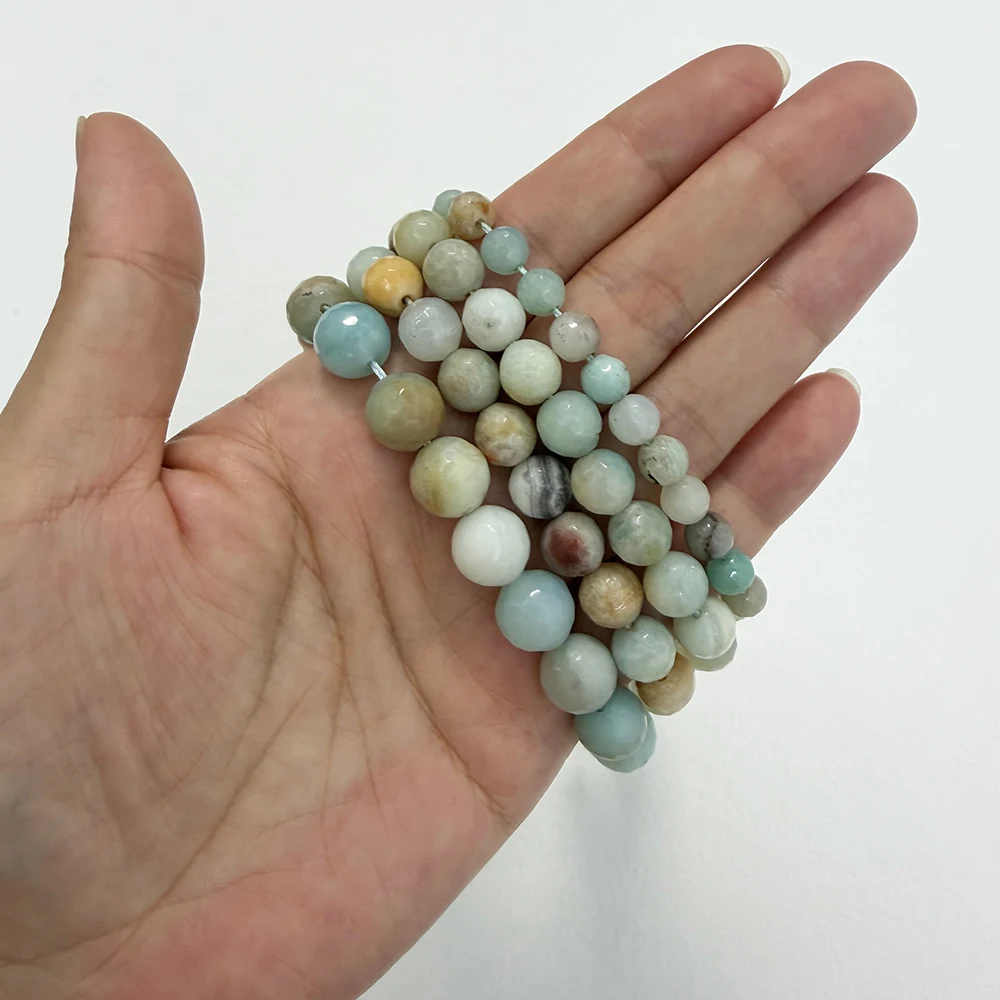 Natural Stone Faceted Mixed Amazonite Round Loose Beads 15