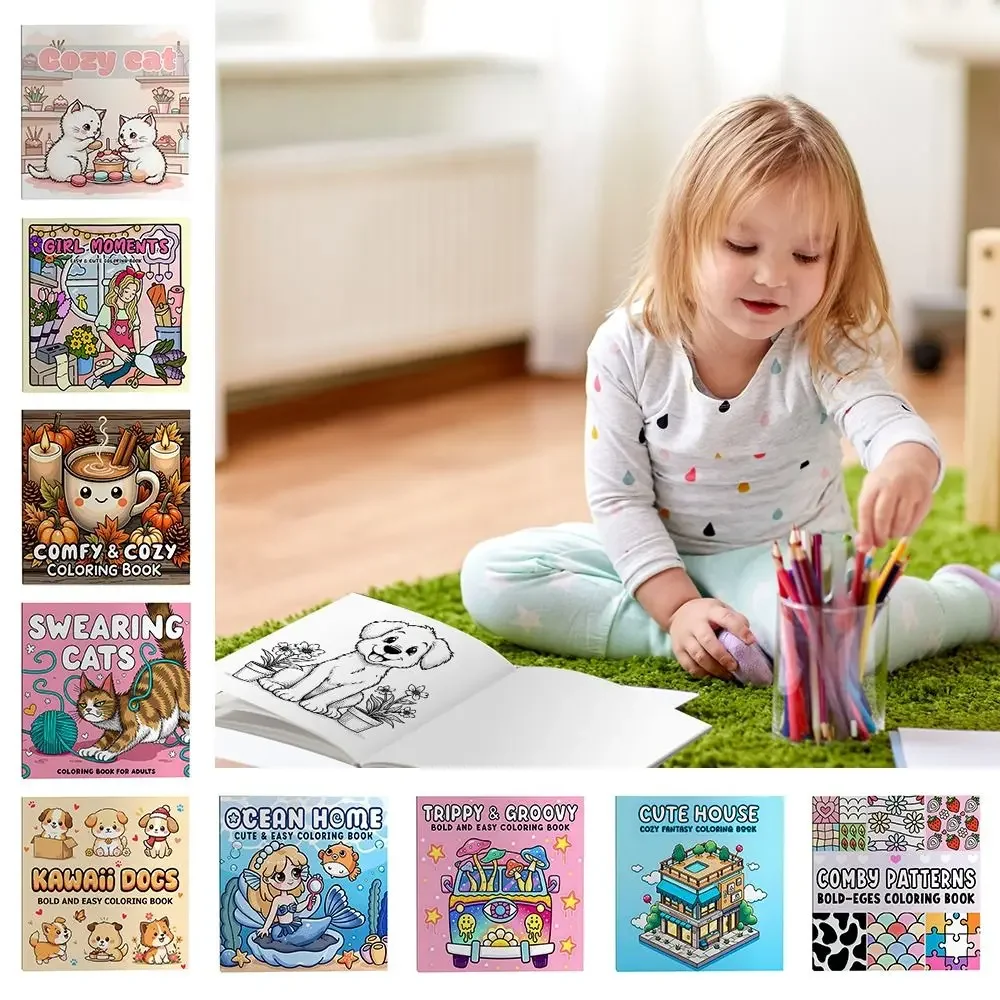 Libro da colorare creativo per cartoni animati, pittura antistress, regalo, libro di scarabocchi educativi in brossura per adulti e adolescenti