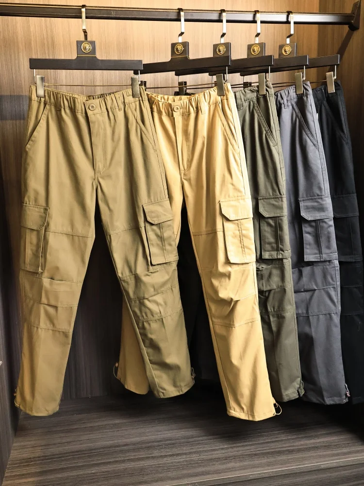 American Retro Men's Lightweight Washed Skin-friendly Breathable Workwear Pocket Straight Casual Pants Summer Cotton Straight...