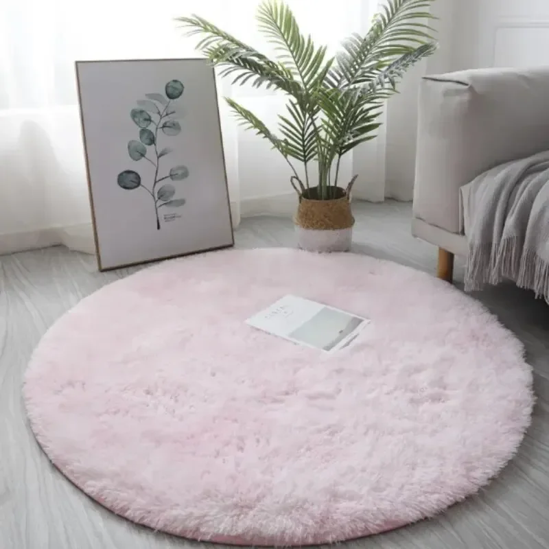 VIKAMA Silk Wool Cute Non-slip round Soft Shaggy Rug, Modern round Rugs for Kids Bedroom, Fluffy Shaggy round Rugs for Baby Room