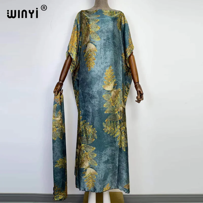 2024 WINYI boho Dress Print Bohemia Hijab Loose Elegant Muslim Abaya Bazin Robe Gown Broder Riche Sexy Lady Party maxi beach