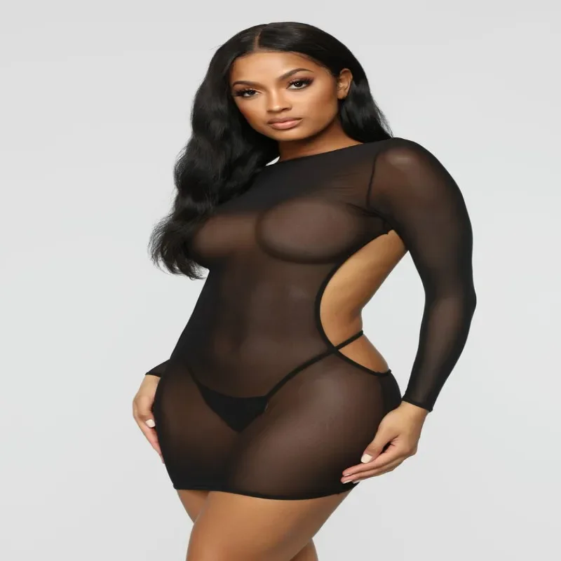 BKLD الأرجواني شبكة سوداء مثير Bodycon فستان قصير شفاف 2019 الصيف المرأة كم طويل فستان بدون ظهر فستان شاطئ قصير غير رسمي
