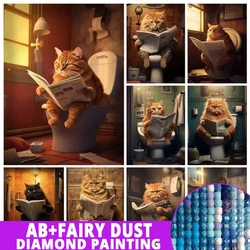 AB Fairy Dust Cat Toilet Reading Newspapers Diamond Painting 5D Diy Mosaic Arts Rhinestone Embroidery Animals Wall Decor Gift