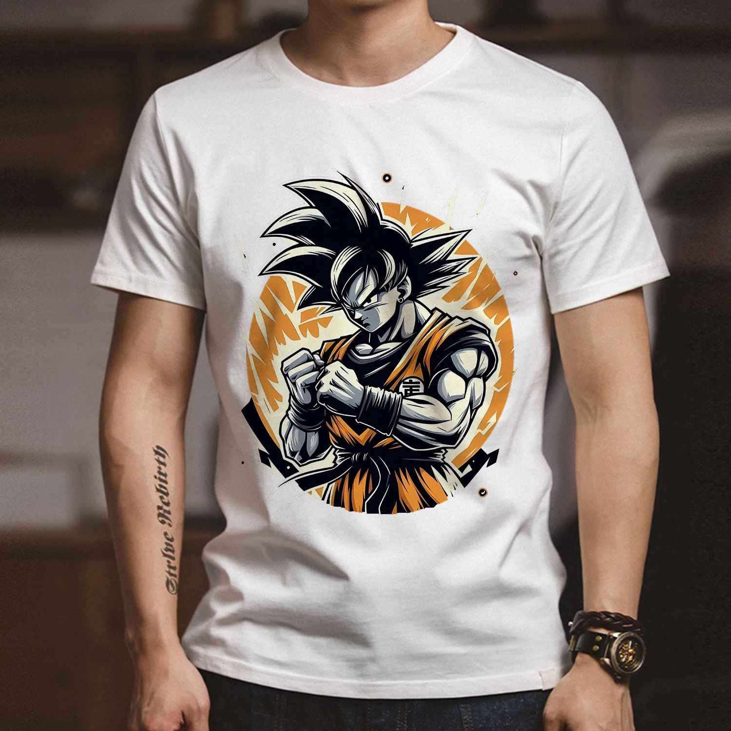 

Dragon Ball Goku T-shirt Fashion for Adult Man Anime White Clothes Unisex Short Sleeve Cartoon Cotton Round Collar Tee Top Gift