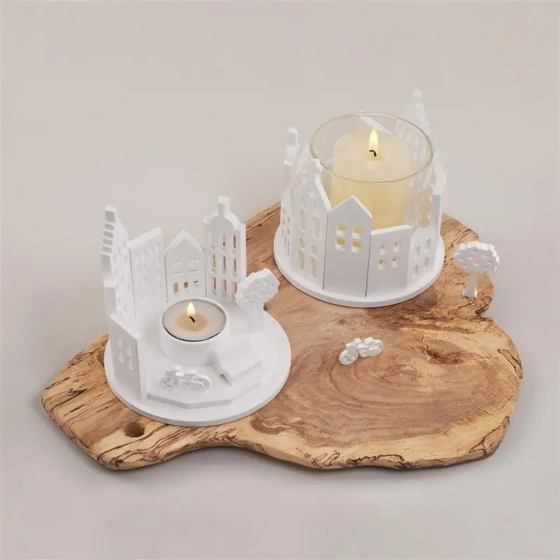 Hollow House Design Tealight Candle Holder Silicone Mold DIY Castle Ornaments Gypsum Pouring Resin Mold Home Decor Holiday Gifts