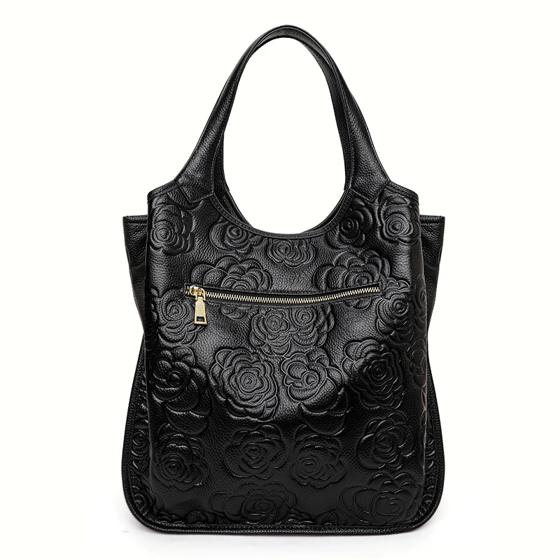 2024 New Women\'s Handbag Fashion Versatile Cowhide Printed Large Capacity Commuter Shoulder Bag