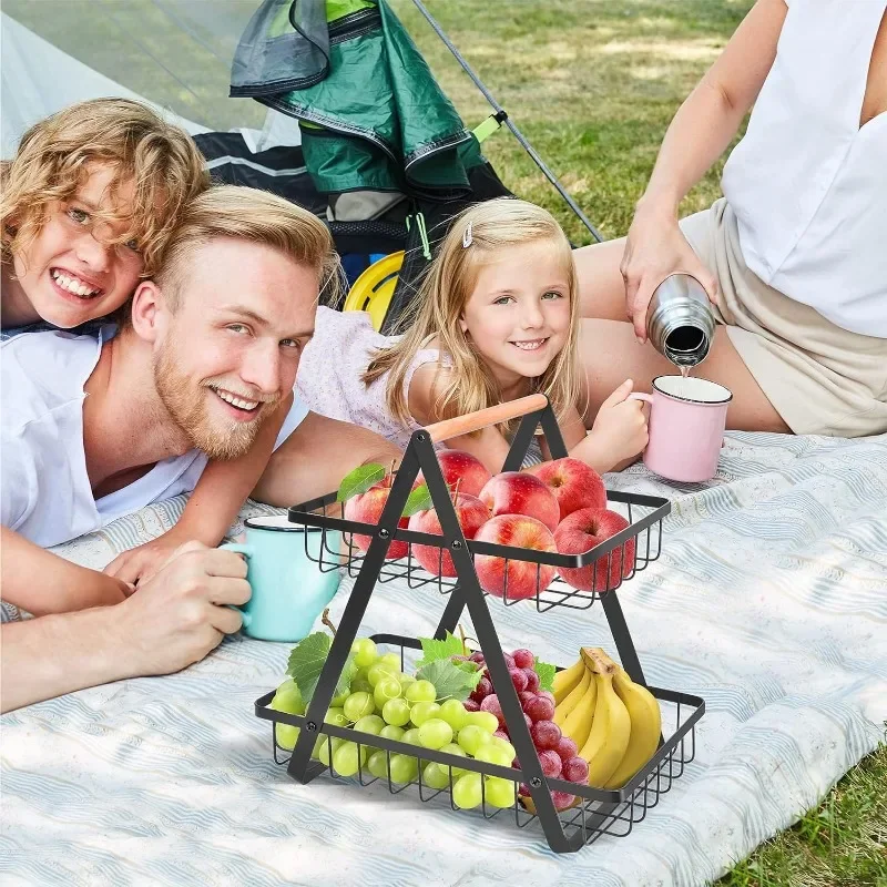 Organizzatore di cestini di frutta da appoggio a 3 livelli cestino di frutta portatile cestino portaoggetti rettangolare in metallo organizzatore da