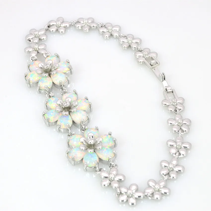 

JieLing медный браслет с родиевым покрытием и тремя опалами, сверкающие лепестки, белый кубический цирконий, регулируемые украшения для женщин в стиле бохо