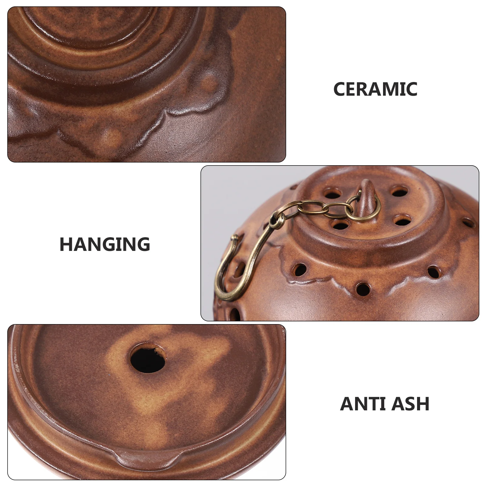

Hanging Incense Burner Brown Ceramic Censer Creative Home Decor Safe Long Lasting Use for Bedroom Study Yoga Sauna