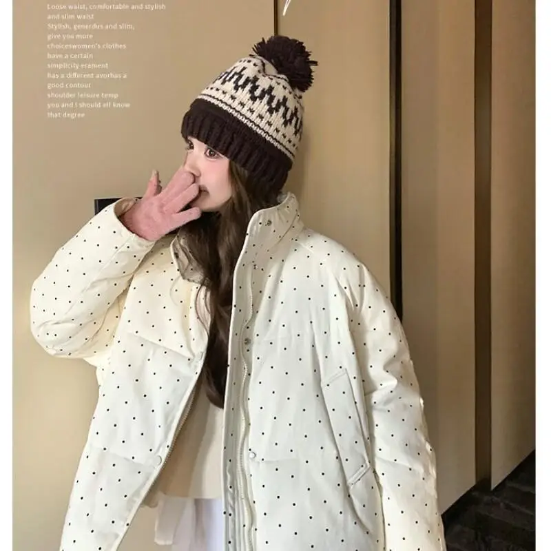 

Women's Coat winter autumn Jacket Outerwear Warm Fleece Lined Korean Sweet Polka Dot Short Down Quilted Petite Thick Puffer Coat