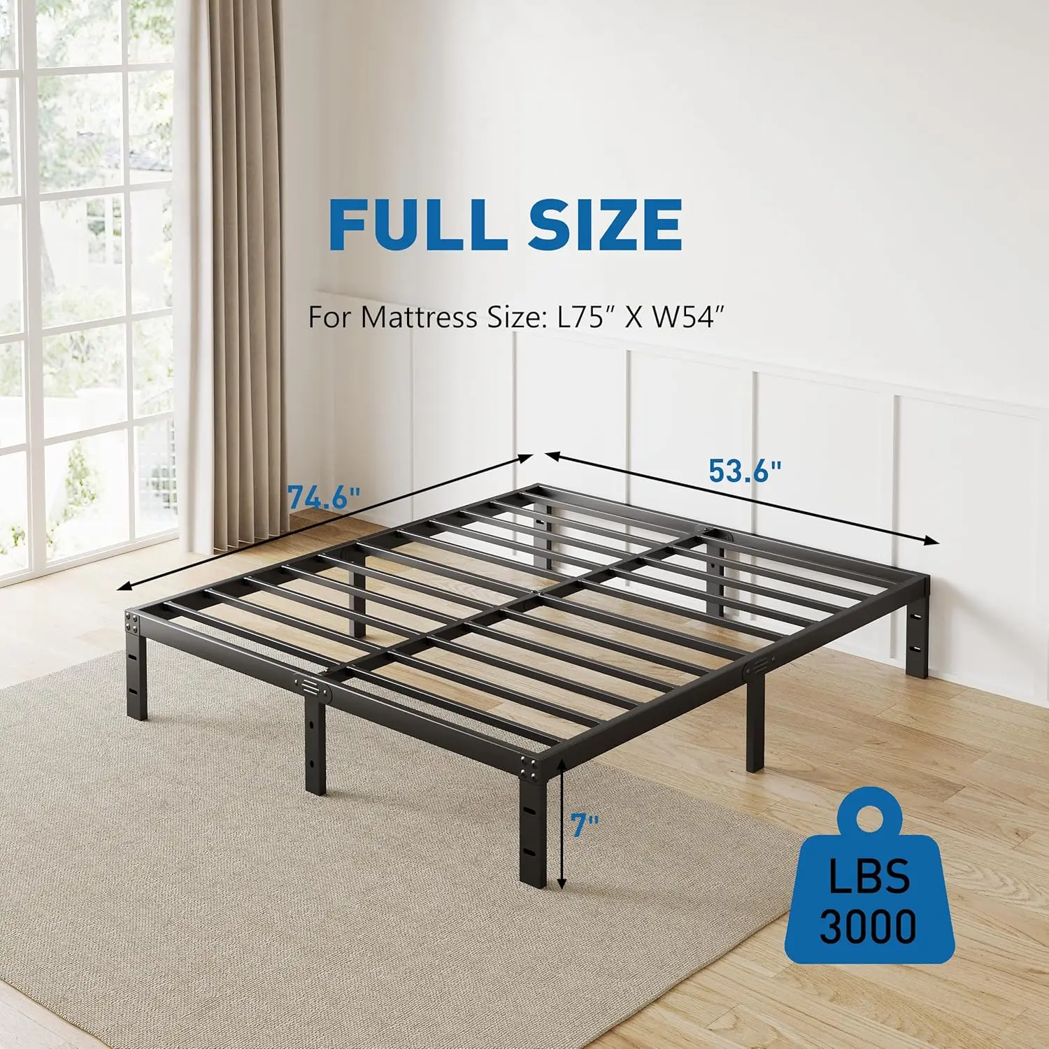 

7-H Low Bed Frame Full With Led Night Light, Metal Platform Full Size Bed Frame,No Box Spring Ned, Easy Assembly, Heavy Duty,