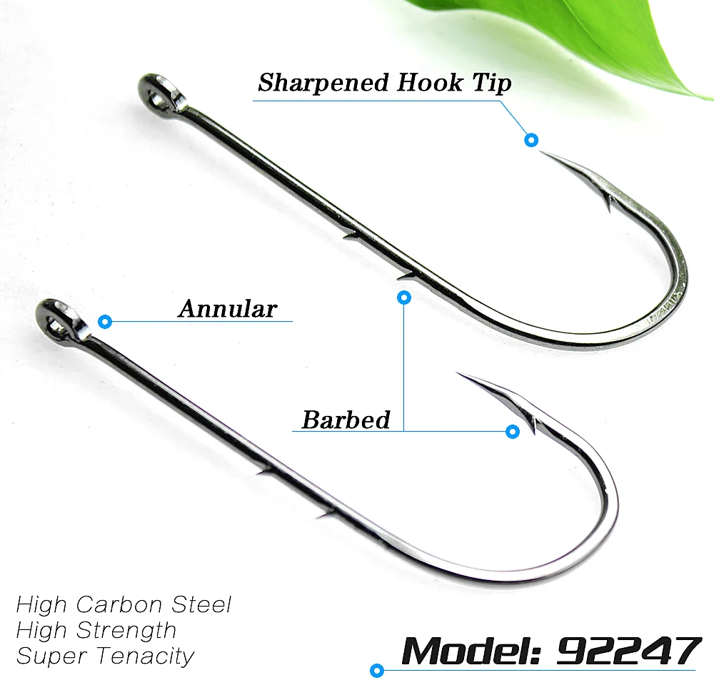 

Lot 50pcs Baitholder Fishing Hooks High carbon steel Black fishhook Barbed Annular Sharpened Tip Jig Big Hook Saltwater 4#-9/0#