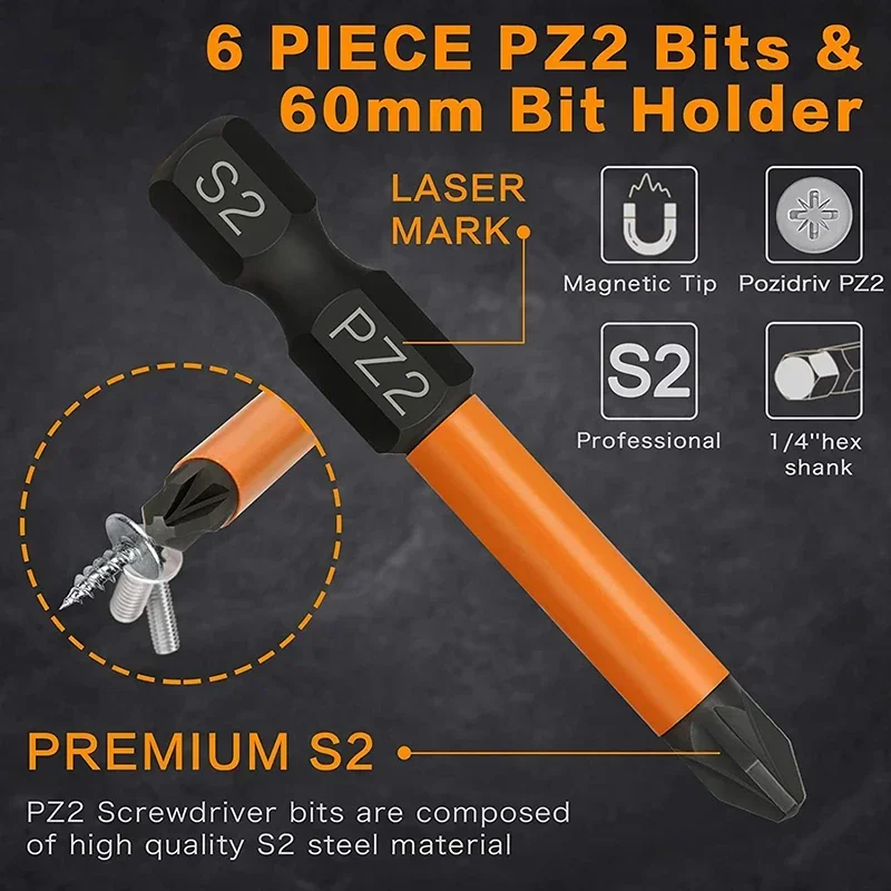 6 قطعة Pozidriv مفك البراغي فيليبس بت مجموعة ، 1/4 بوصة عرافة عرقوب مثقاب الخشب شنيور يعمل بالبطارية 30 مللي متر 50 مللي متر PZ2 مفك مجموعة مع حامل #4