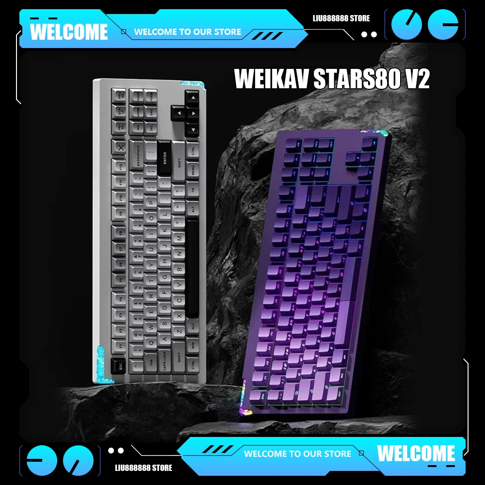 New Weikav Stars80 V2 QMK VIA Wireless Mechanical Keyboard CNC 3Mode Aluminum Alloy Kit Desktop Pc Gamer Esports Keyboards Gifts