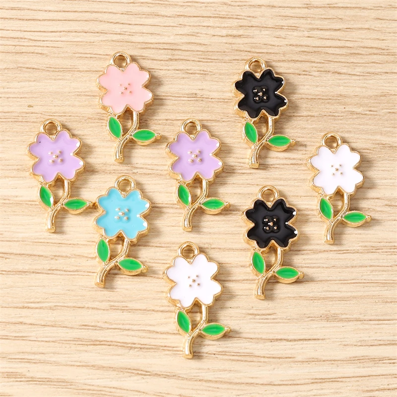 10 Stück Niedliche Bunte Emaille-Blumenanhänger für Schmuckherstellung, Ohrringe, Anhänger, Halsketten, Armbänder, DIY Handgemachtes Kunsthandwerk Zubehör – Detail 7