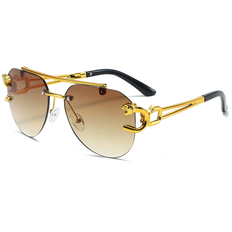 Безрамные солнцезащитные очки с леопардовой головой, винтажные солнцезащитные очки без оправы для мужчин и женщин, солнцезащитные очки с градиентными оттенками UV400, очки 2025