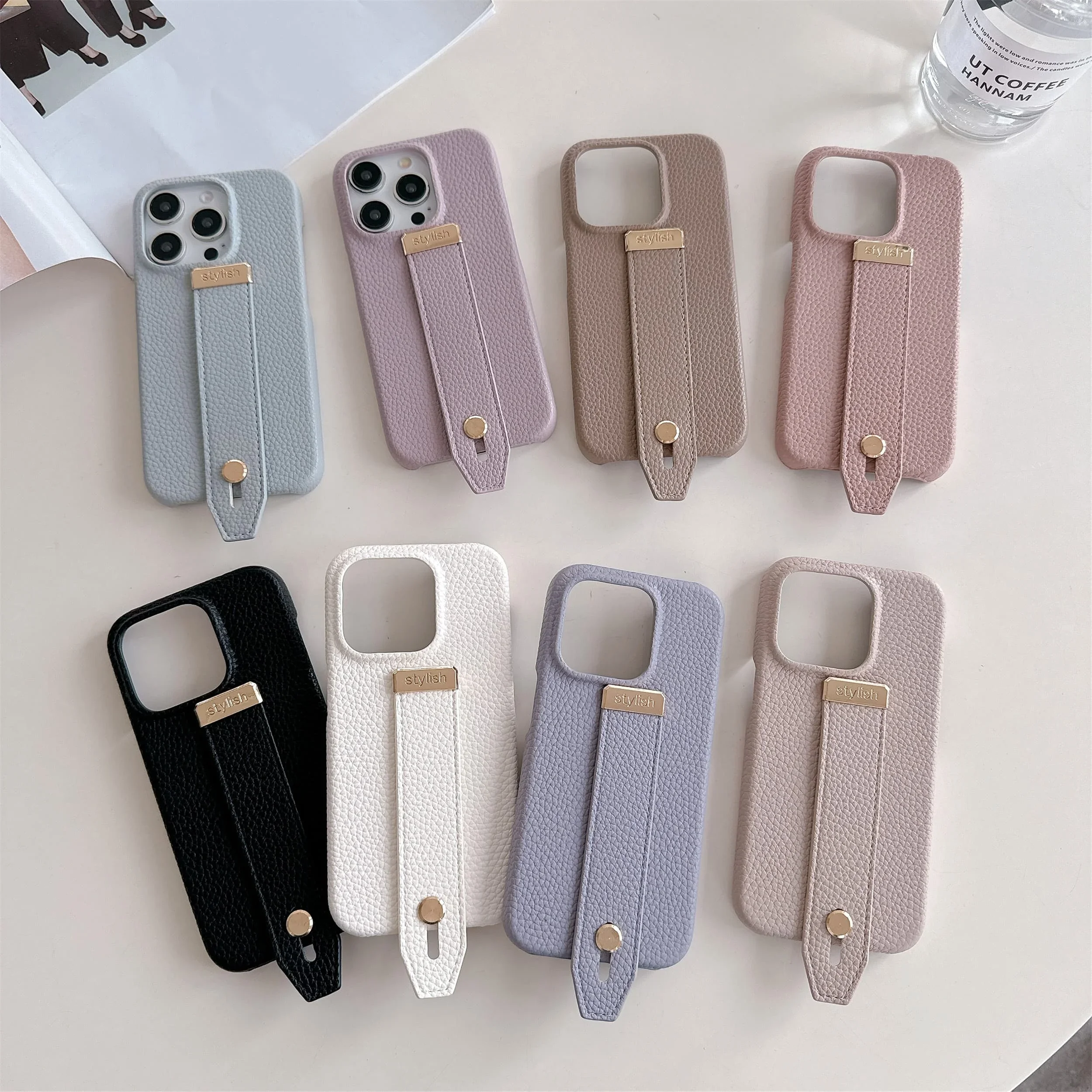 

PU Leather with Stylish Wrist Strap Phone Case for IPhone 17Air 16E 16 15 Plus 14 13 12 Mini 11 Pro Max Solid Color Cover