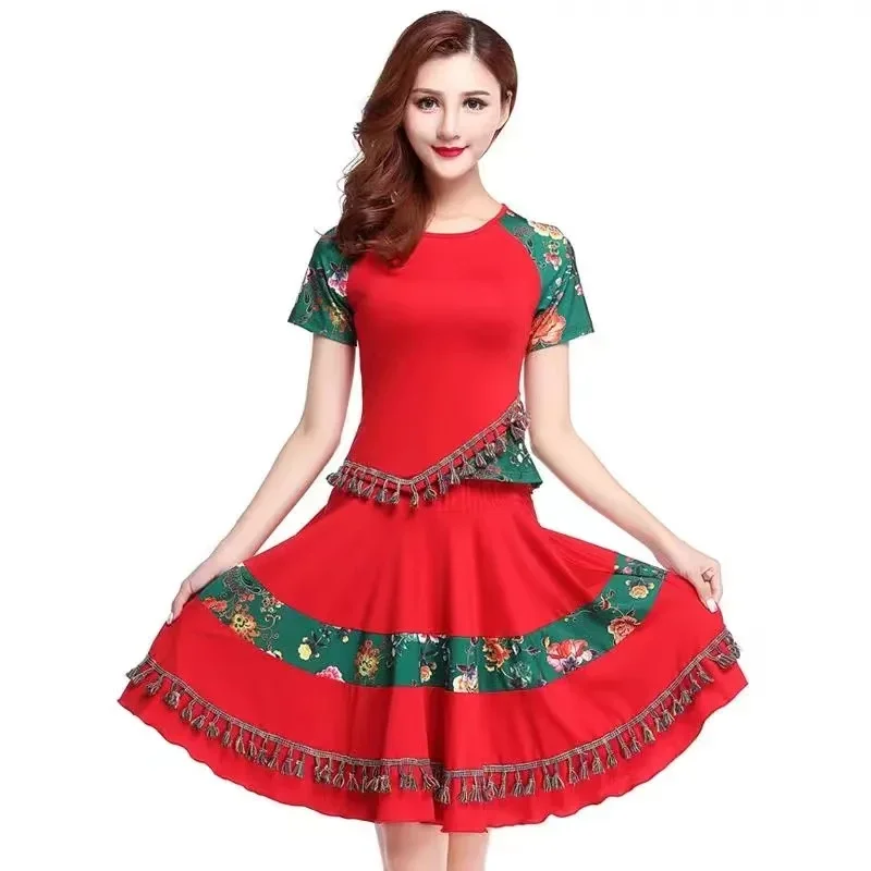 New fashion Latin square dance costumes dress for women/female ballroom tango cha cha rumba dancing tops skirt set plus size 6XL