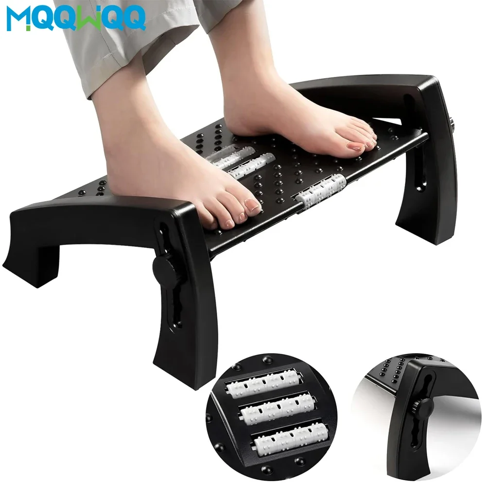 

Under Desk Footrest with Massage Surface Ergonomic 6 Height Position Adjustable Foot Stool with Firm Non-Slip Legs - Home Office