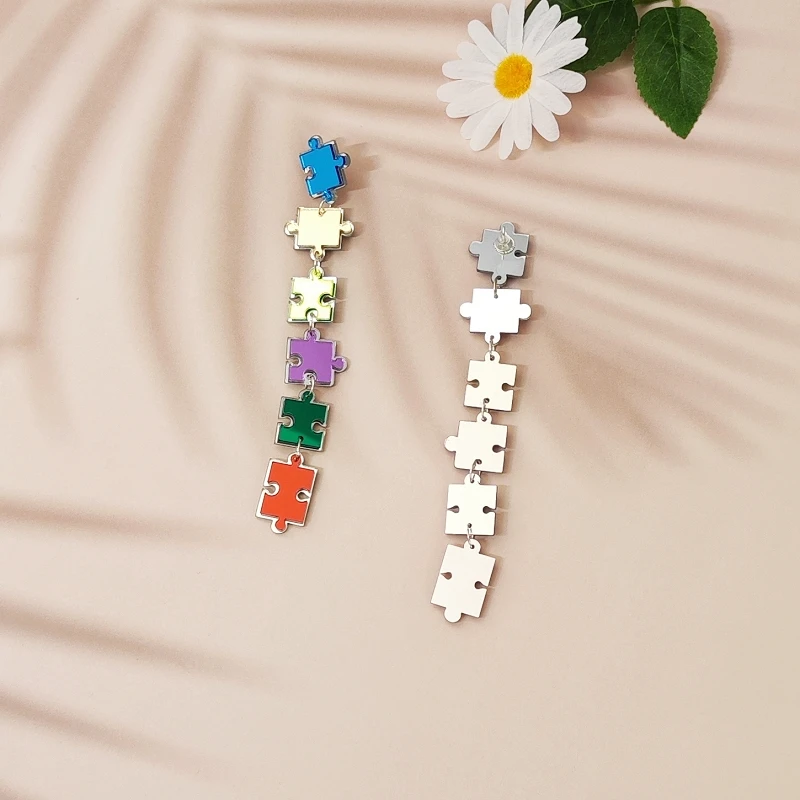 KUGUYS Super Long Puzzle Dangle Earrings for Women Multicolor Mirror Acrylic Novelty Cute Jewelry Trendy Accessories