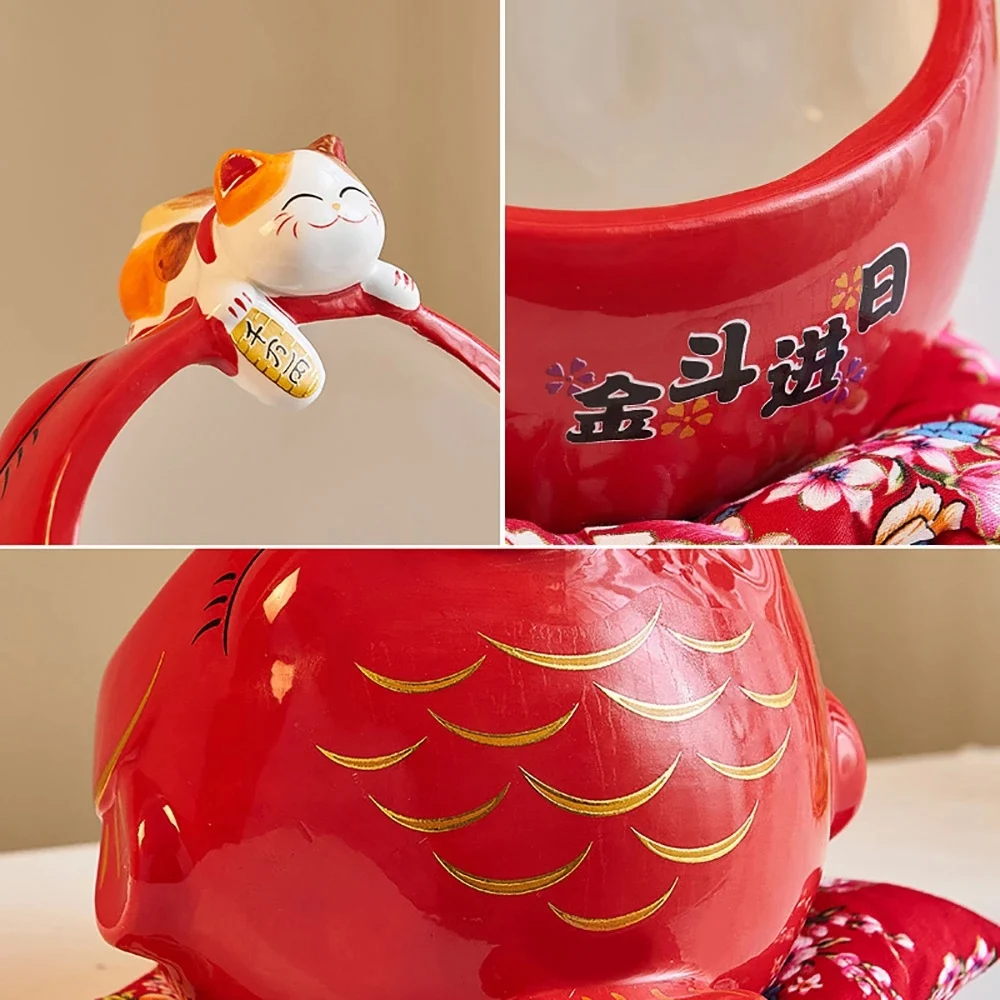Ceramic Lucky Cat Candy Box Cute Lucky Cat Storage Box Money Box Chinese Home Decor for Attract Wealth and Good Luck