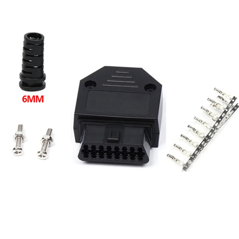 OBD2 Tools 16Pin Female Connector Black PVC Plug With Screws Durable Housing Terminal Interface Adapter Inter Car Accessories