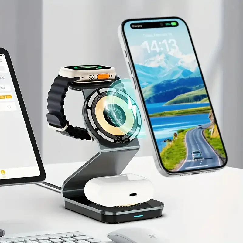 3 in 1 Transparent Magnetic Wireless Charger Stand For iPhone 17-12 Apple Watch 8 7 AirPods Fast Wireless Charging Station