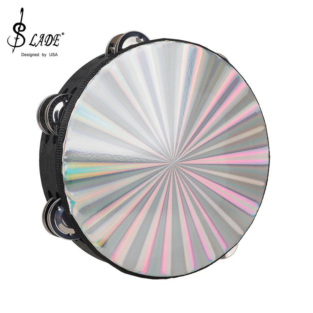 SLADE 8 Inch Tambourine Handbell Double Row Jingles Colorful Light Panel Children's Music Enlightenment Percussion Toys Gifts