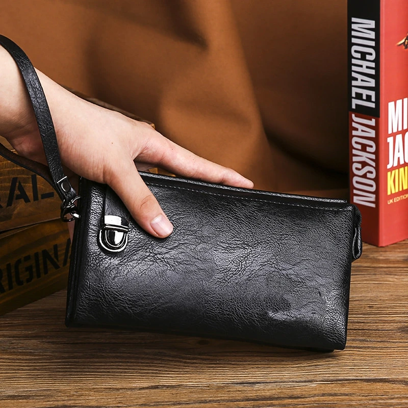 Men Clutch Bag Vintage Large Capacity Men Wallets Cell Phone Pocket Passcard Pocket Hasp & Zipper Multifunction Wallet For Men